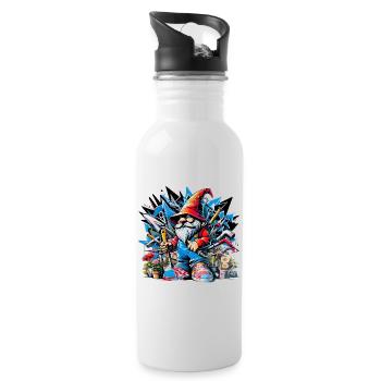 Colorful, living garden gnome surrounded by tools - Water bottle with straw - white - Right