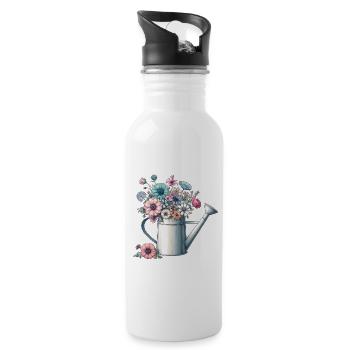 Gießkanne,üppig gefüllt mit pastellfarbenen Blumen - Trinkflasche mit integriertem Trinkhalm - Weiß - Rechts