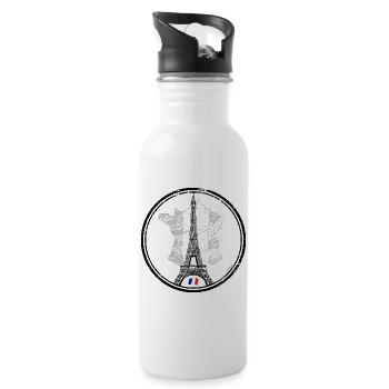 Grunge Eiffel Tower in French Flag - Water bottle with straw - white - Right