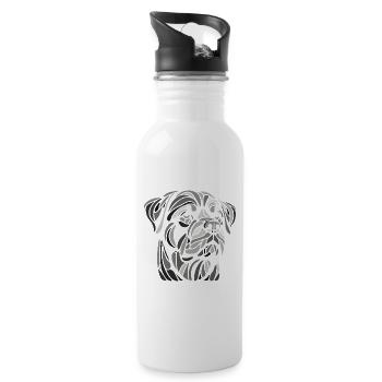 Rottweiler head, geometric art, black and white - Water bottle with straw - white - Right