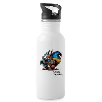 Cooles Ukraine Kämpfer Eichhörnchen - Trinkflasche mit integriertem Trinkhalm - Weiß - Rechts
