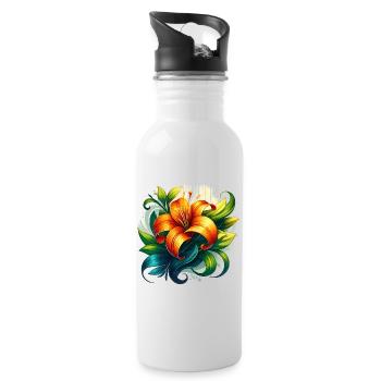 Strahlende BlüteGross - Trinkflasche mit integriertem Trinkhalm - Weiß - Rechts