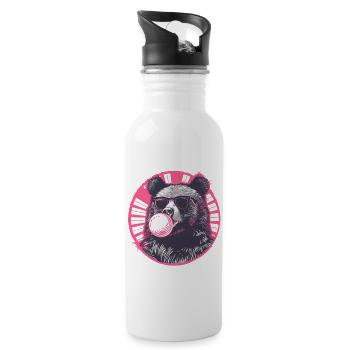 Bear with pink chewing gum and sunglasses - Water bottle with straw - white - Right