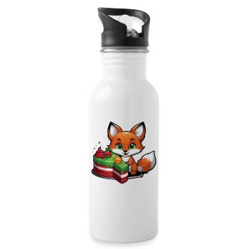Little fox with birthday cake - Water bottle with straw - white - Right
