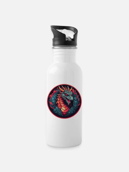 Dragon de feu Dragon Portrait pour Dragon Fans Dragon - Gourde avec paille intégrée - blanc