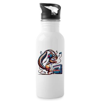 Cheerful chipmunk with headphones - Water bottle with straw - white - Right