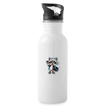 Waschbär-Entdecker - Trinkflasche mit integriertem Trinkhalm - Weiß - Rechts