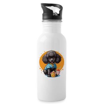 Black poodle at dessert - Water bottle with straw - white - Right