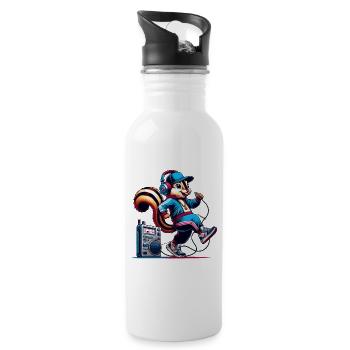 Cheerful chipmunk with headphones - Water bottle with straw - white - Right