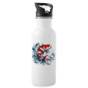 Japanischer japanischer Koi-Karpfenfisch - Trinkflasche mit integriertem Trinkhalm - Weiß - Rechts