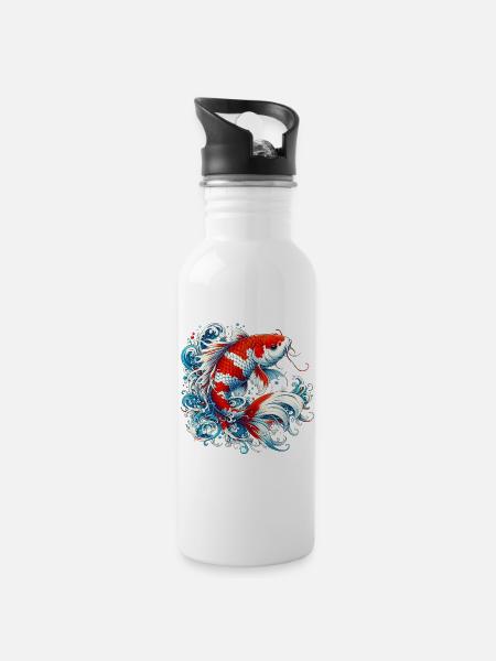 Japanese Japanese Koi Carpfish - Water bottle with straw - white