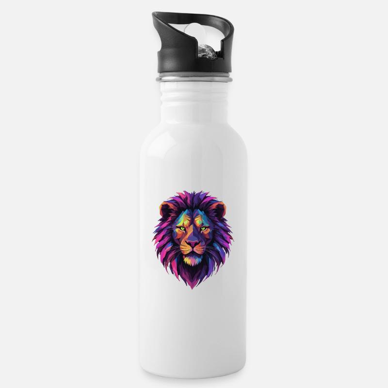 Löwe Löwenkopf geometrisch Geometrie bunt Geschenk - Trinkflasche mit integriertem Trinkhalm - Weiß