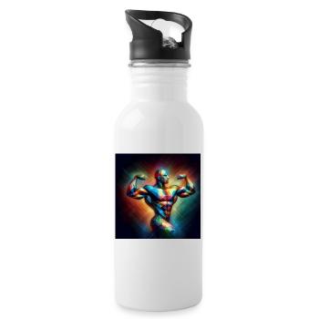 Bodybuilding - Trinkflasche mit integriertem Trinkhalm - Weiß - Rechts