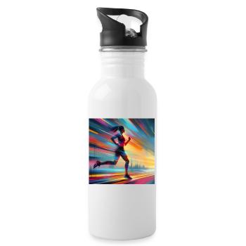 Laufende Frau 1 - Trinkflasche mit integriertem Trinkhalm - Weiß - Rechts
