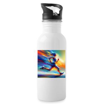 Laufende Frau 2 - Trinkflasche mit integriertem Trinkhalm - Weiß - Rechts