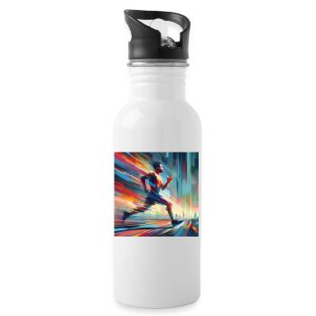 Laufender Mann 2 - Trinkflasche mit integriertem Trinkhalm - Weiß - Rechts