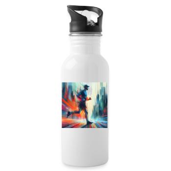 Laufender Mann 4 - Trinkflasche mit integriertem Trinkhalm - Weiß - Rechts