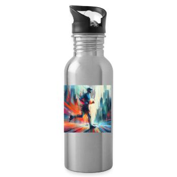 Laufender Mann 4 - Trinkflasche mit integriertem Trinkhalm - Lightsilver - Rechts
