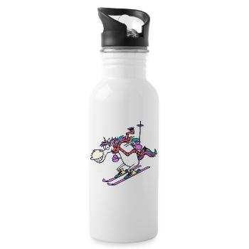 Wintersaison Wintersport Eishockey Schifahrer - Trinkflasche mit integriertem Trinkhalm - Weiß - Rechts
