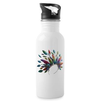 Colorful feathers. Vivid and detailed - Water bottle with straw - white - Right