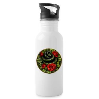 Serpent et roses rouges - Gourde avec paille intégrée - blanc - Droite