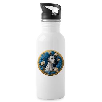 Dalmatian and blue roses - Water bottle with straw - white - Right