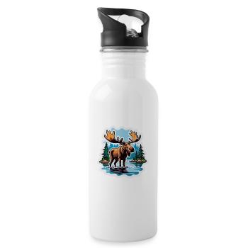 Elch im See Comic Sticker Skandinavien Geweih - Trinkflasche mit integriertem Trinkhalm - Weiß - Rechts
