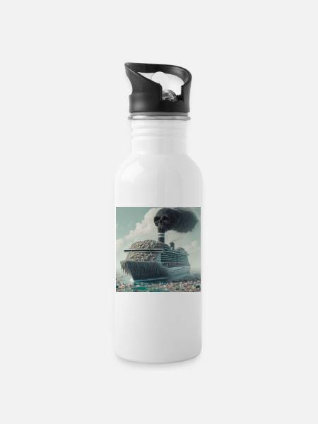 Schiffreisen Umweltschutz - Trinkflasche mit integriertem Trinkhalm - Weiß