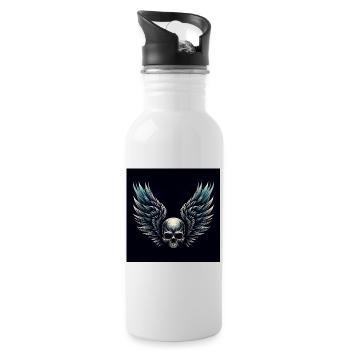 Skull with wings (black) - Water bottle with straw - white - Right