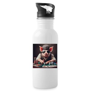 Poker Pig - Water bottle with straw - white - Right