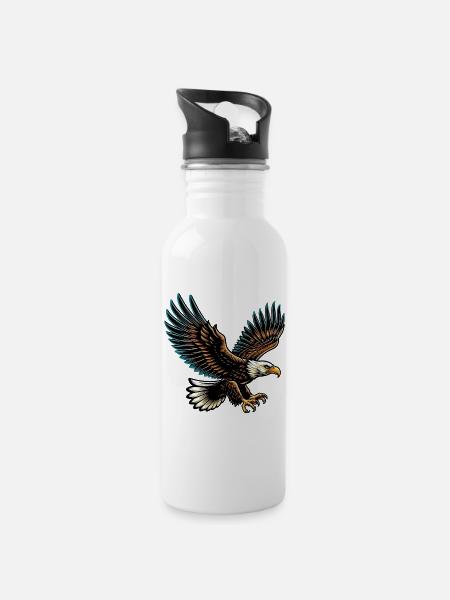 Adler - Trinkflasche mit integriertem Trinkhalm - Weiß