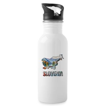 Watercolor Map Slovenia - Water bottle with straw - white - Right