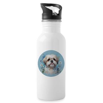 Shih Tzu Bleu - Gourde avec paille intégrée - blanc - Droite
