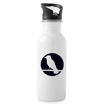 Crow on a branch - Water bottle with straw - white - Right