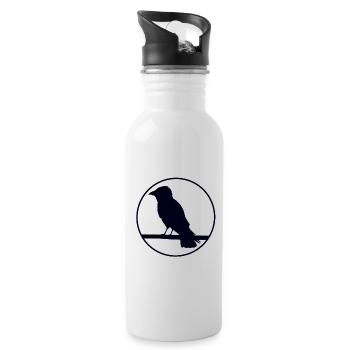 Crow on a branch - Water bottle with straw - white - Right