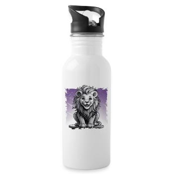 Lion comic, laughing sitting on stool | Poster - Water bottle with straw - white - Right