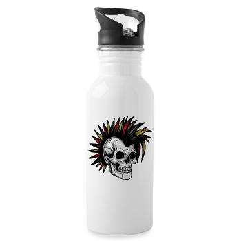 Irokese Deutschland Punker Fussballfan Skull - Trinkflasche mit integriertem Trinkhalm - Weiß - Rechts