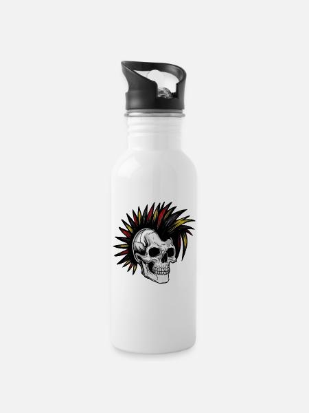 Irokese Deutschland Punker Fussballfan Skull - Trinkflasche mit integriertem Trinkhalm - Weiß