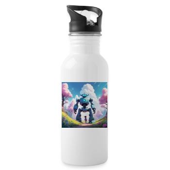 The little girl and her robot - Water bottle with straw - white - Right