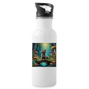 Raccoon in the enchanted forest - Water bottle with straw - white - Right
