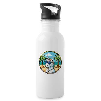 Cool Unicorn Beach Holiday Summer Vibes - Water bottle with straw - white - Right