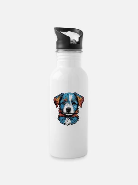 Portrait of a little blue dog - Water bottle with straw - white