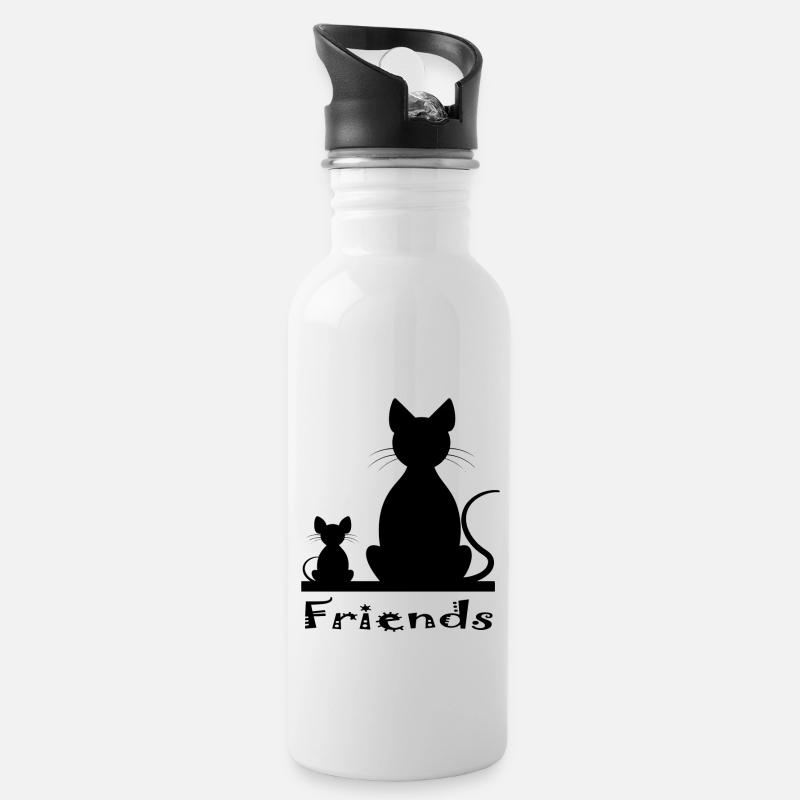 Cat and mouse as friends - Water bottle with straw - white