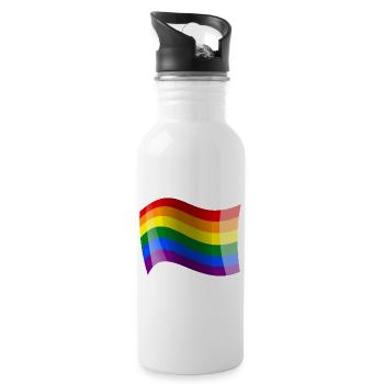Waving rainbow flag - Water bottle with straw - white - Right