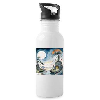 Cartoon wizard dreamscape - Water bottle with straw - white - Right