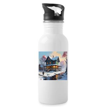 Quiet winter home - Water bottle with straw - white - Right