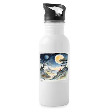 dessin animé de paysage de rêve nocturne - Gourde avec paille intégrée - blanc - Droite
