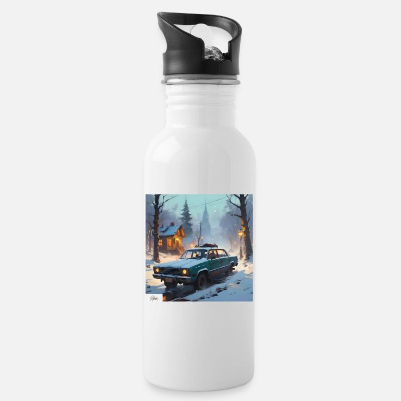 Gemütlicher Winter-Roadtrip - Trinkflasche mit integriertem Trinkhalm - Weiß