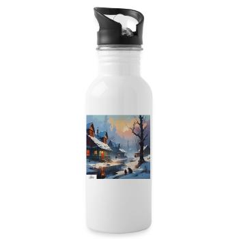 Winter village morning - Water bottle with straw - white - Right