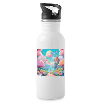 Bunte Königreich-Traumlandschaft - Trinkflasche mit integriertem Trinkhalm - Weiß - Rechts